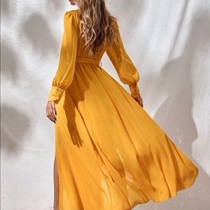 SURPLICE FRONT SPLIT TIGHT BELTED DRESS